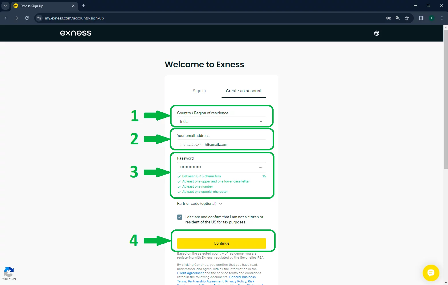 exness-註册表单步骤