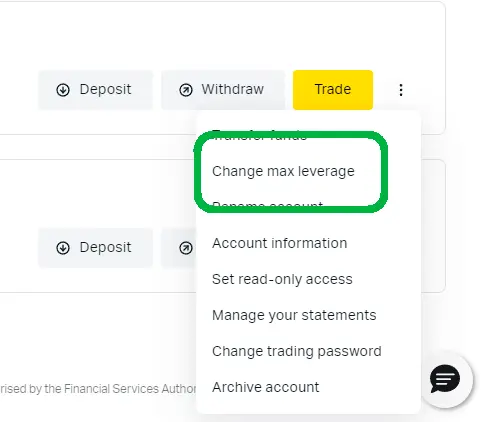 无限杠杆 Exness 使用说明 - 第二步：在交易帐户菜单中选择设定