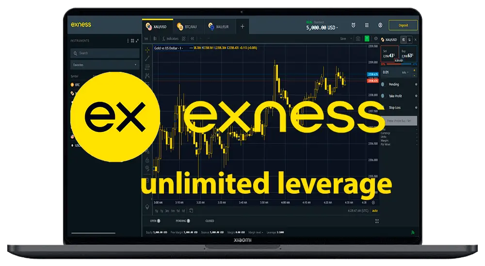 Exness 不限额杆杆在电脑上